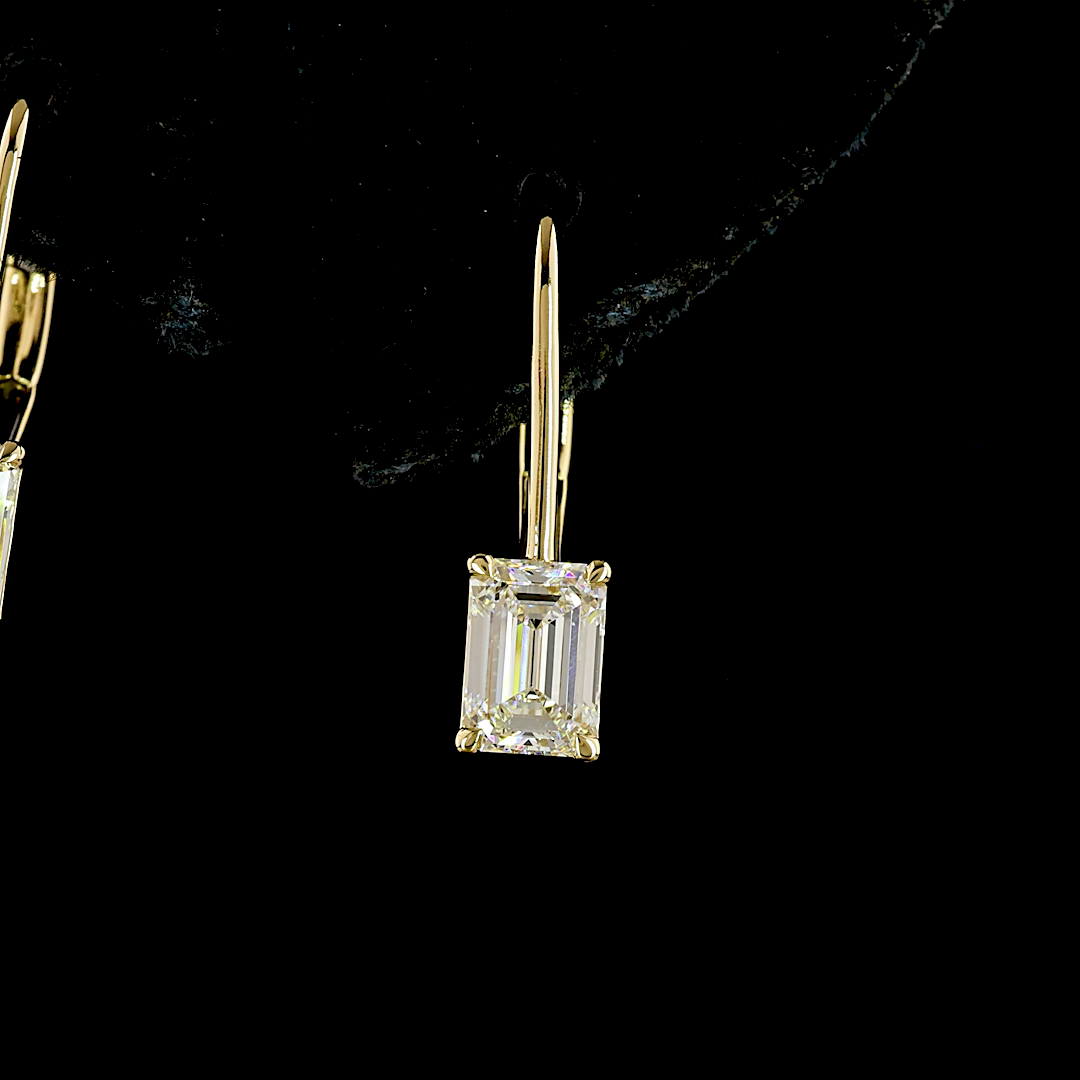 Lab-Grown 1.09 Carat Emerald E-F-VS Diamond 14K Yellow Gold Hanging Earrings