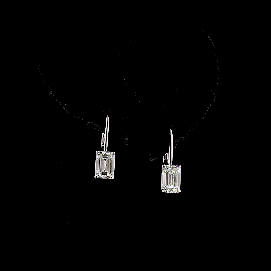 Lab-Grown 2.09 Carat Emerald E-F-VS1 Diamond 14K White Gold Hanging Earrings