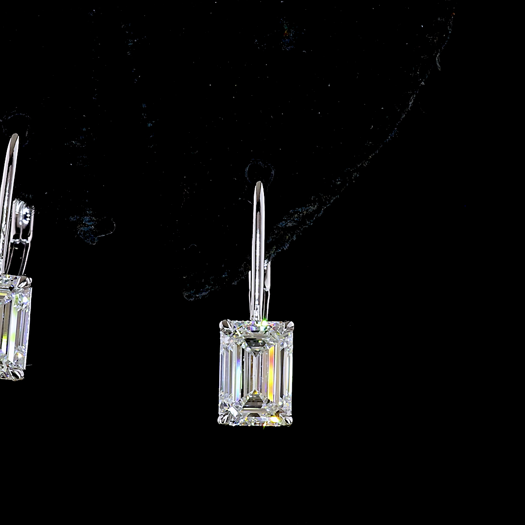 Lab-Grown 2.09 Carat Emerald E-F-VS1 Diamond 14K White Gold Hanging Earrings