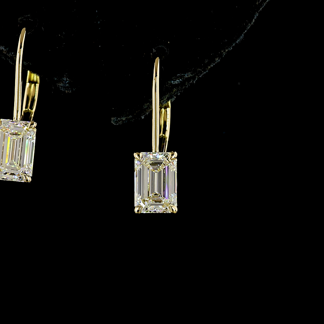 Lab-Grown 2.1 Carat Emerald E-F-VS1 Diamond 14K Yellow Gold Hanging Earrings