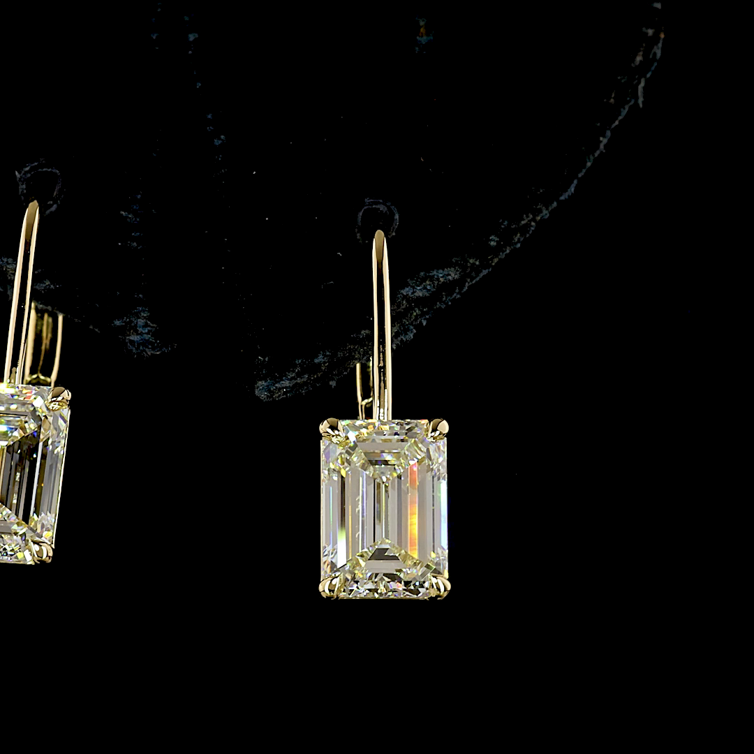 Lab-Grown 3.15 Carat Emerald E-F-VS1 Diamond 14K Yellow Gold Hanging Earrings