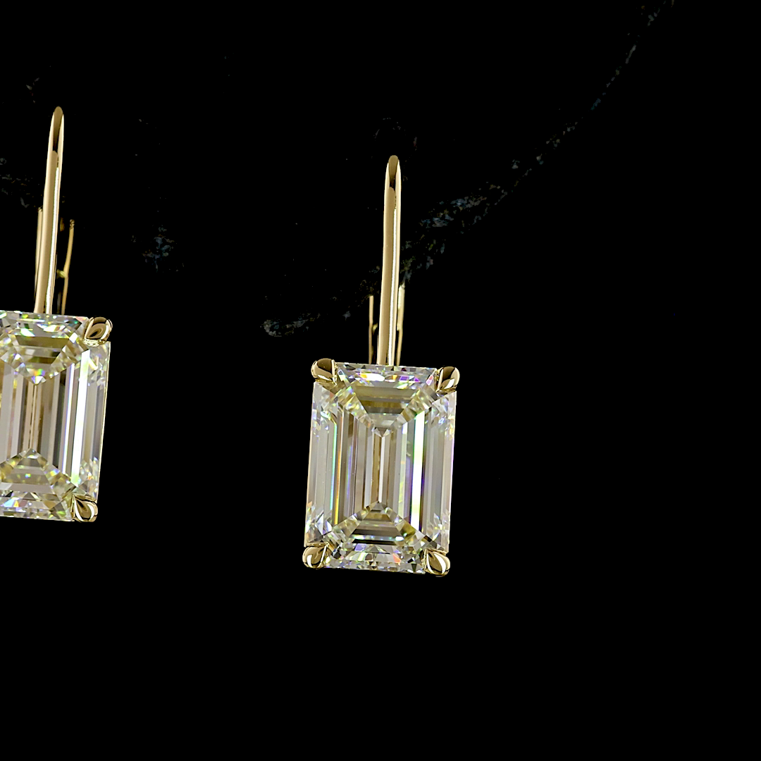 Lab-Grown 4.18 Carat Emerald E-F-VS1 Diamond 14K Yellow Gold Hanging Earrings