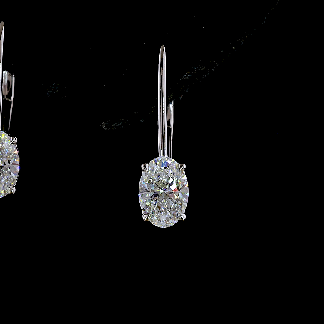 Lab-Grown 1.14 Carat Oval E-F-VS1 Diamond 14K White Gold Hanging Earrings
