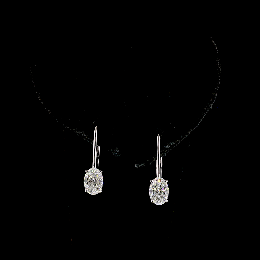 Lab-Grown 1.15 Carat Oval E-F-VS1 Diamond 14K White Gold Hanging Earrings
