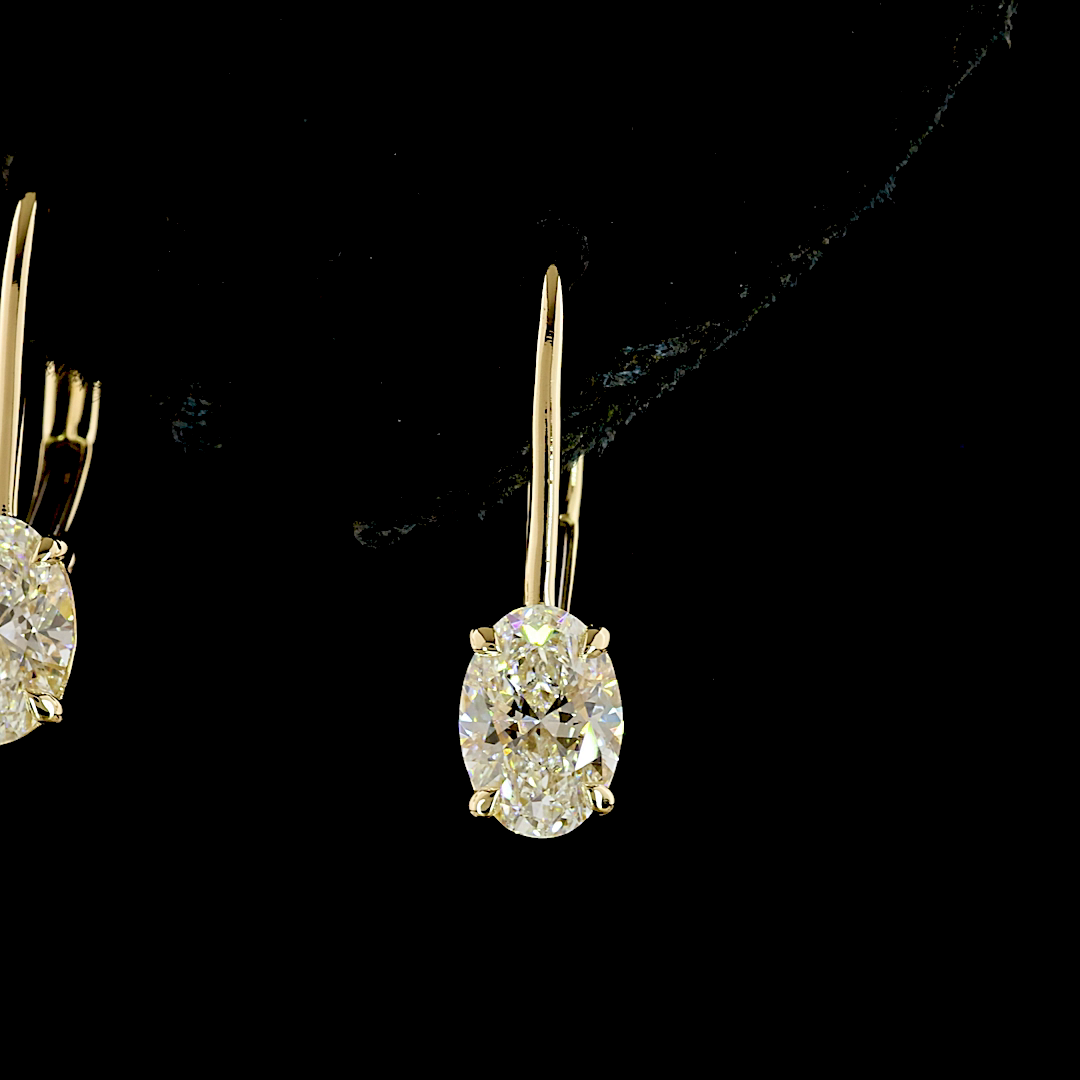 Lab-Grown 1.13 Carat Oval E-F-VS1 Diamond 14K Yellow Gold Hanging Earrings