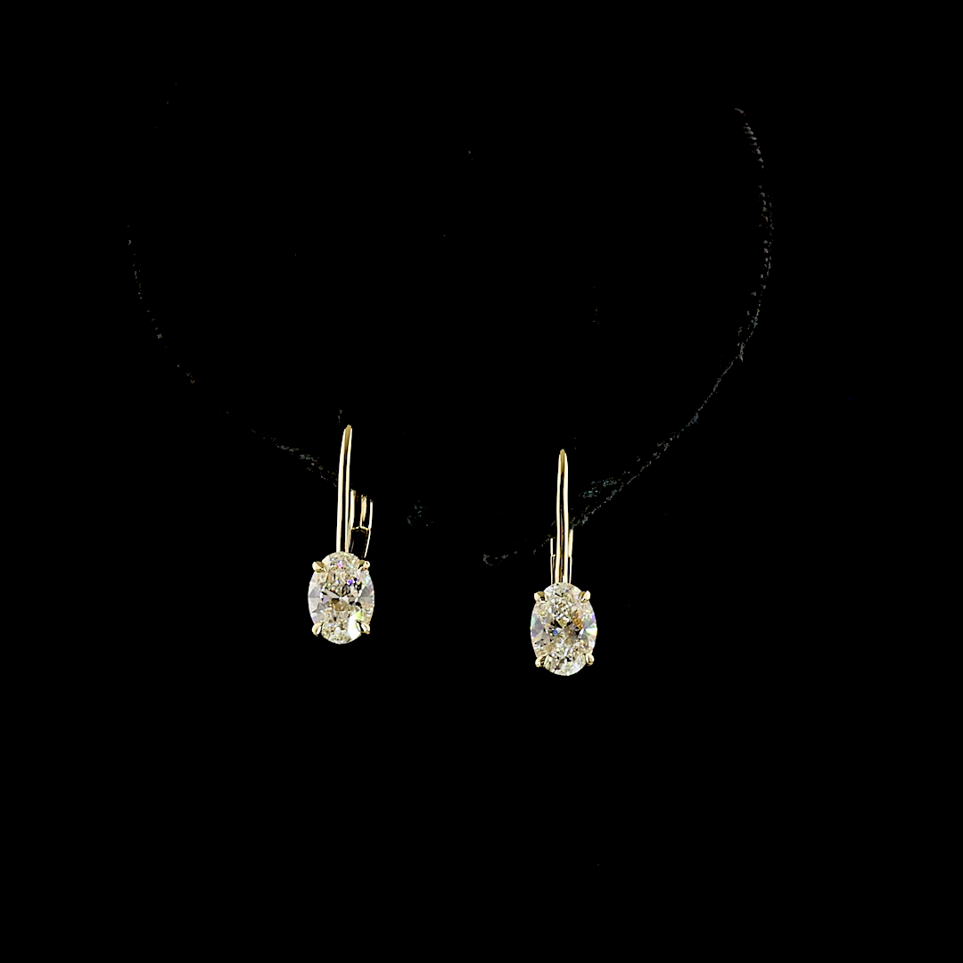 Lab-Grown 1.12 Carat Oval E-F-VS Diamond 14K Yellow Gold Hanging Earrings