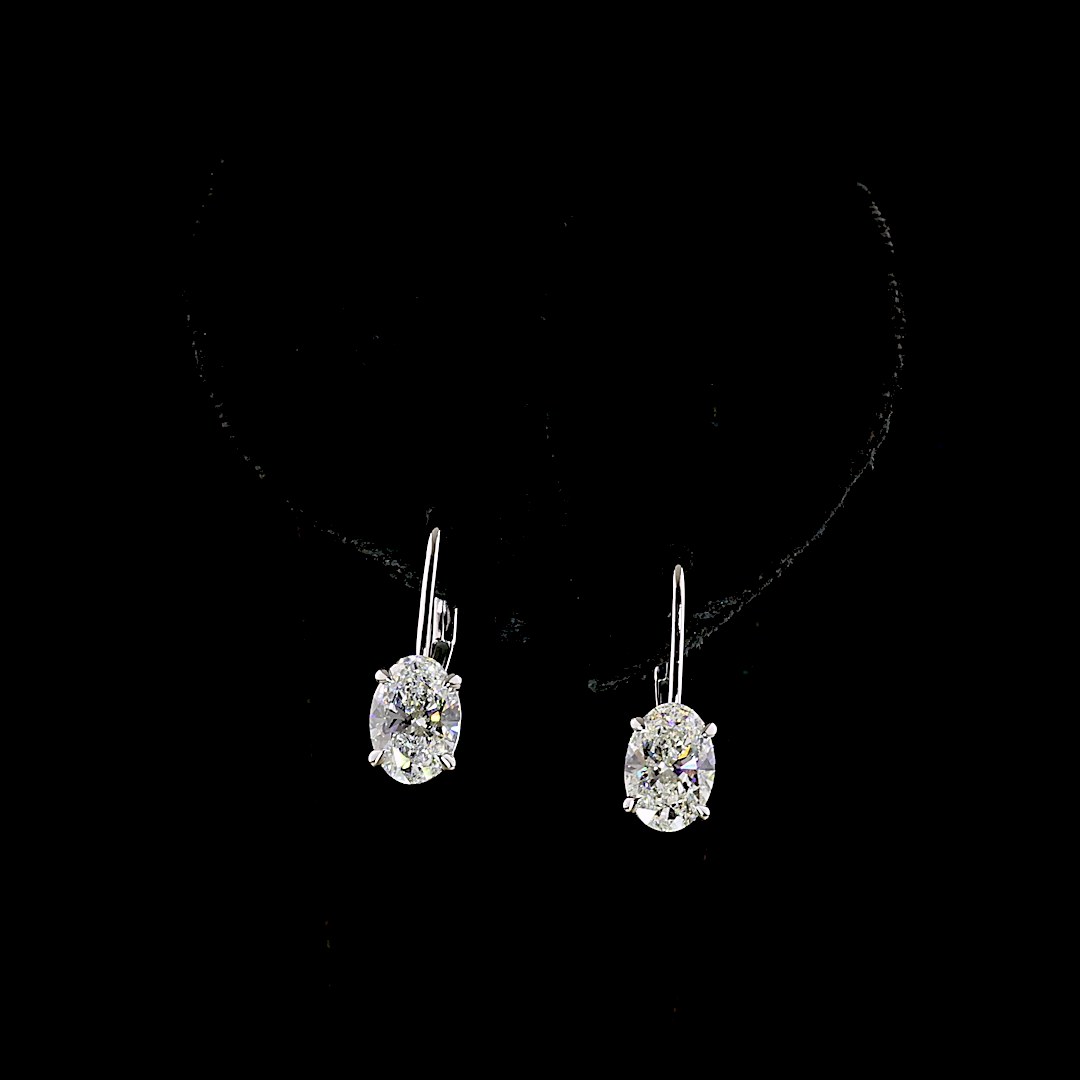 Lab-Grown 2.12 Carat Oval E-F-VS1 Diamond 14K White Gold Hanging Earrings
