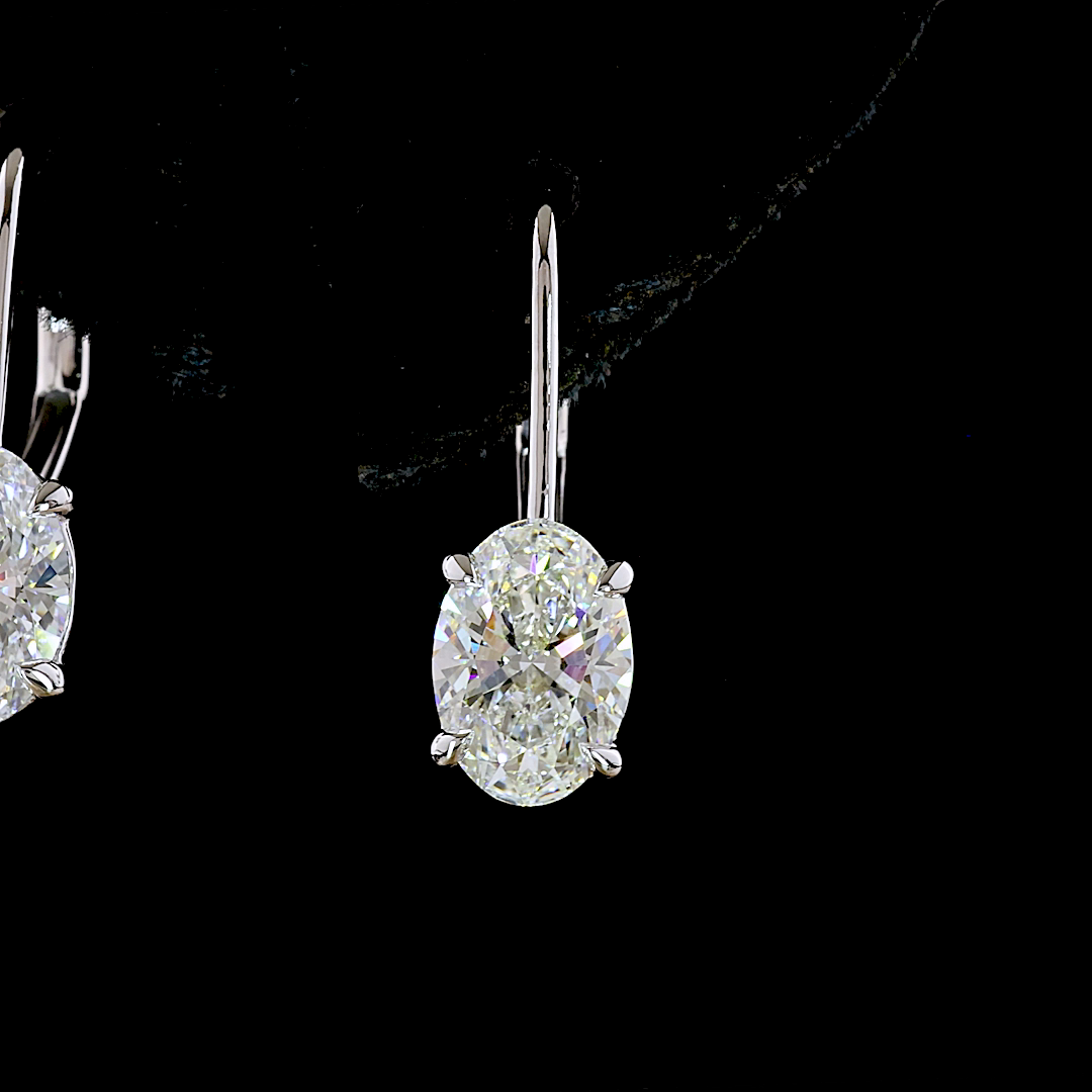 Lab-Grown 2.12 Carat Oval E-F-VS1 Diamond 14K White Gold Hanging Earrings