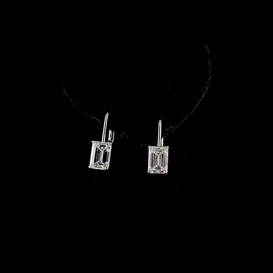 Lab-Grown 3.18 Carat Oval E-F-VS1 Diamond 14K White Gold Hanging Earrings