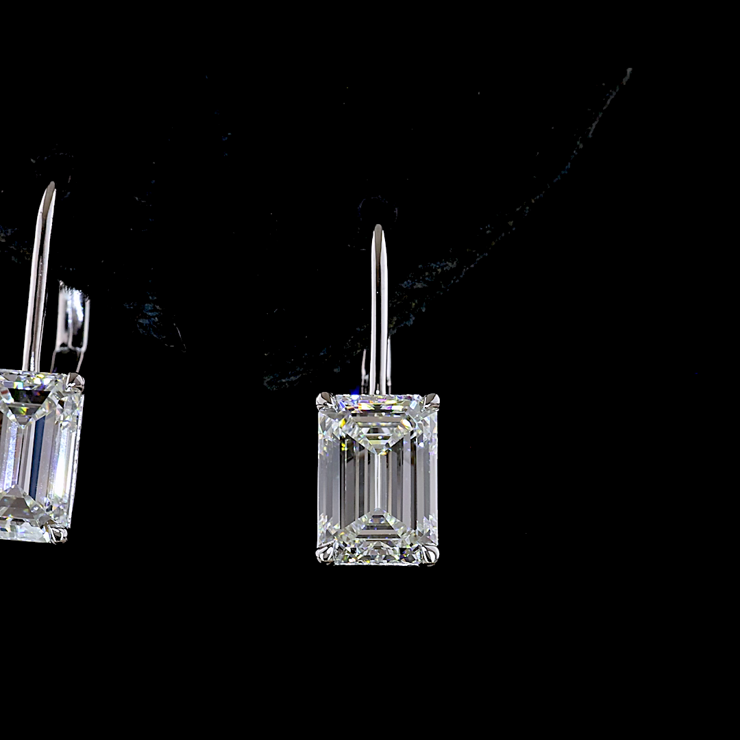 Lab-Grown 3.18 Carat Oval E-F-VS1 Diamond 14K White Gold Hanging Earrings