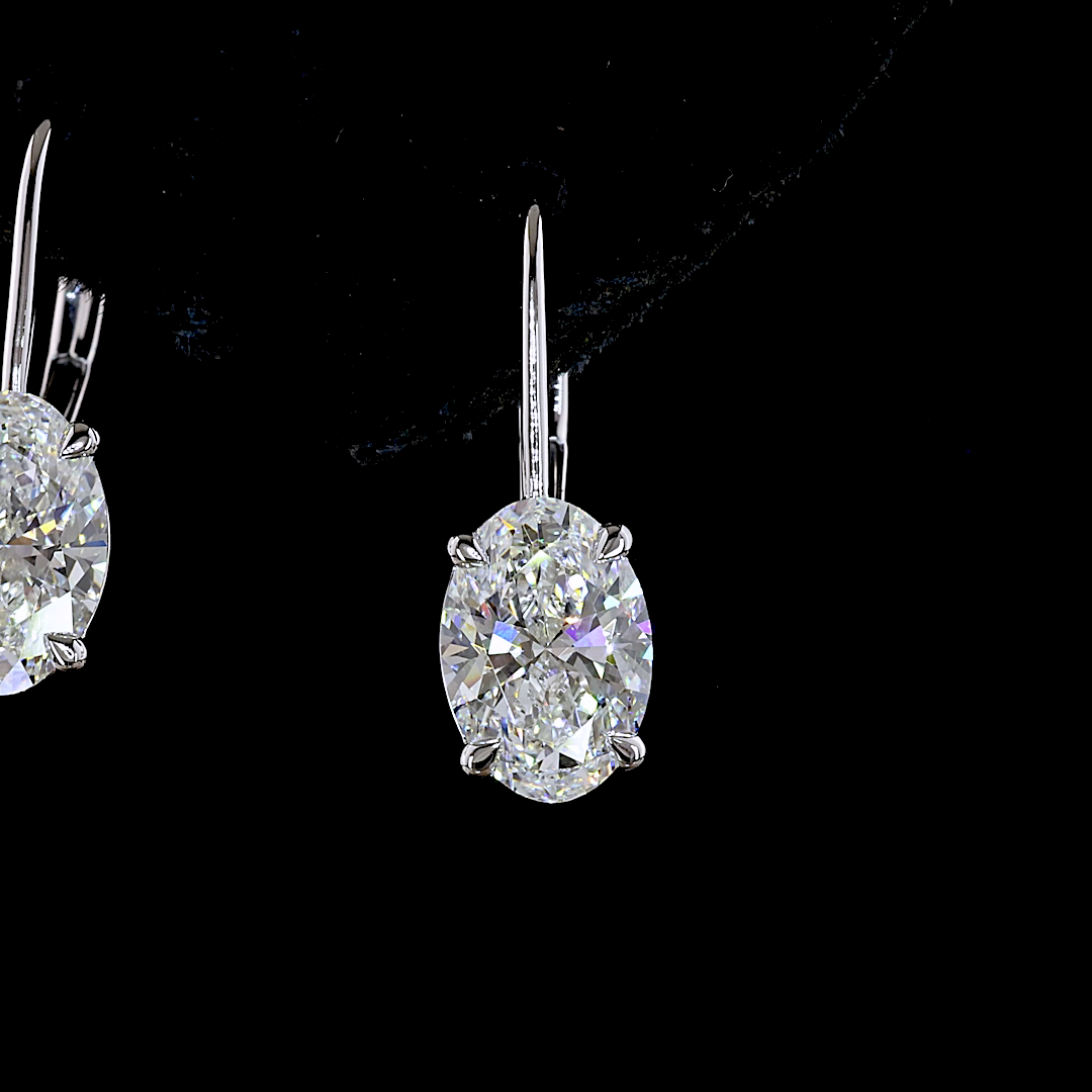 Lab-Grown 3.21 Carat Oval E-F-VS1 Diamond 14K White Gold Hanging Earrings