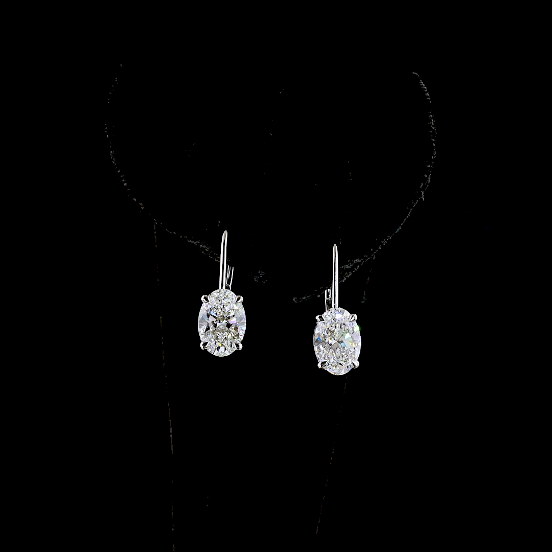 Lab-Grown 3.18 Carat Oval E-F-VS1 Diamond 14K White Gold Hanging Earrings