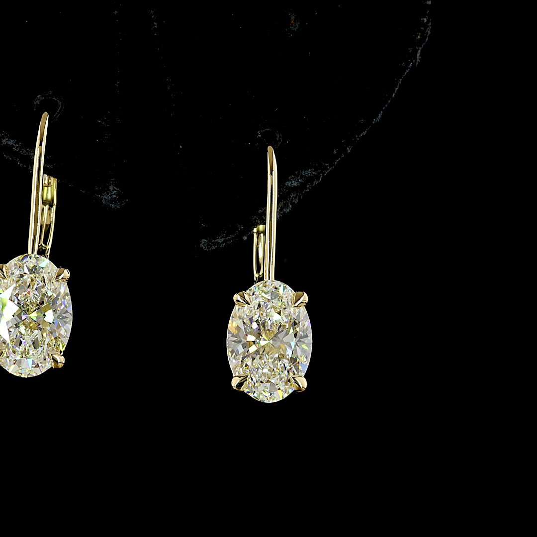 Lab-Grown 3.14 Carat Oval E-F-VVS2 Diamond 14K Yellow Gold Hanging Earrings
