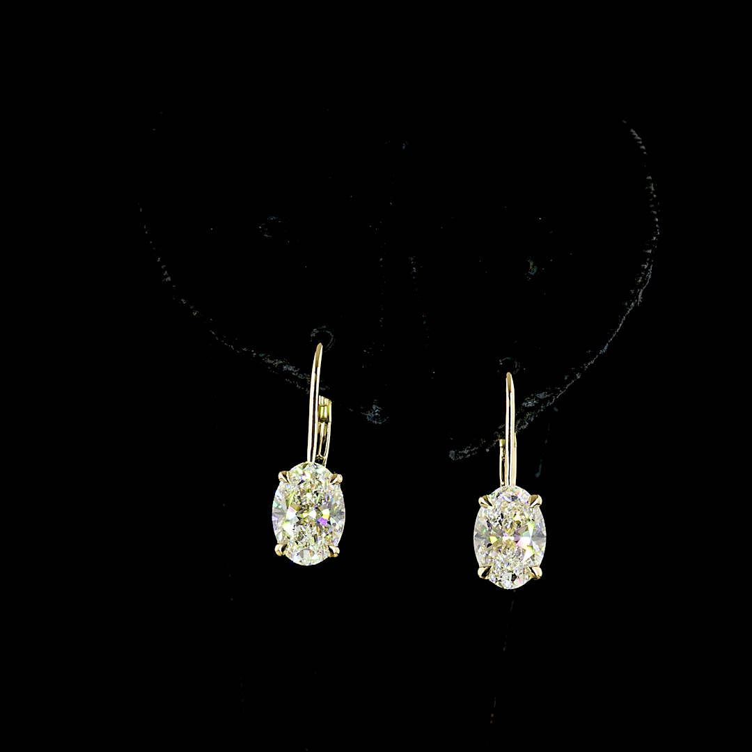 Lab-Grown 3.14 Carat Oval E-F-VS1 Diamond 14K Yellow Gold Hanging Earrings
