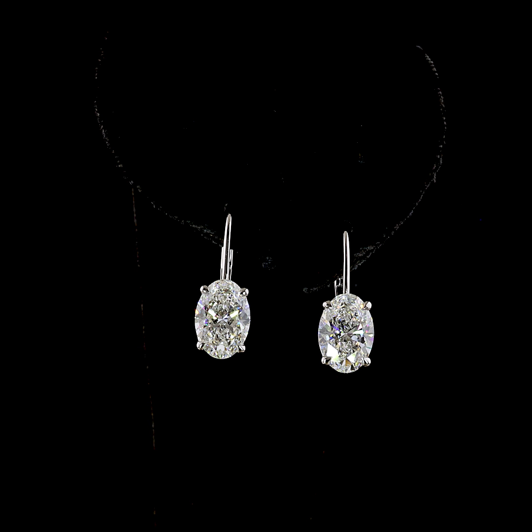 Lab-Grown 4.16 Carat Oval E-F-VS1 Diamond 14K White Gold Hanging Earrings