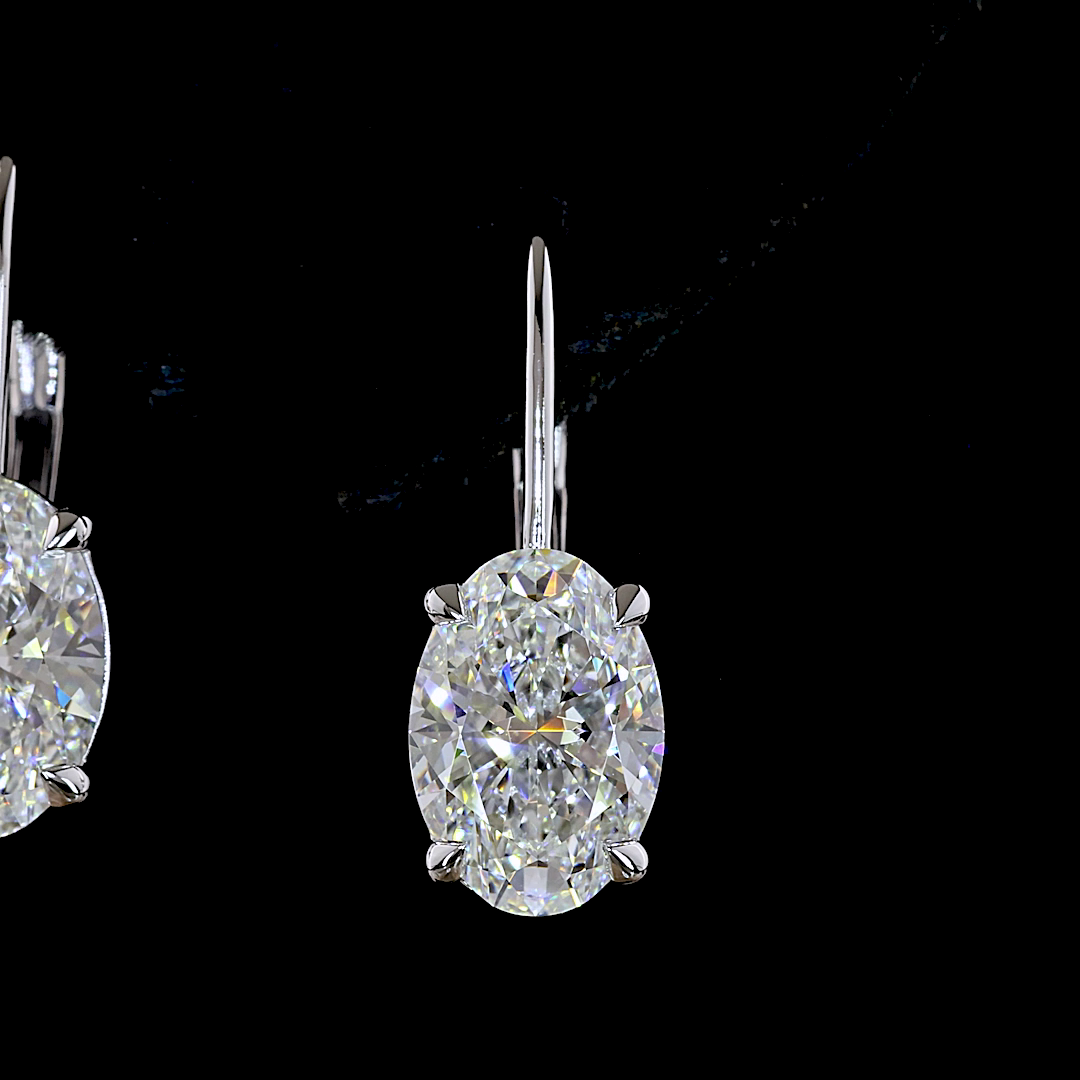 Lab-Grown 4.16 Carat Oval E-F-VS1 Diamond 14K White Gold Hanging Earrings