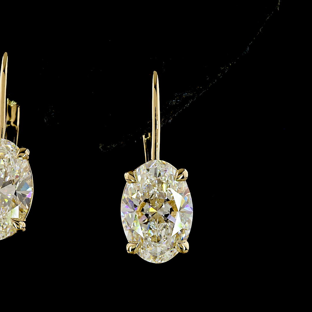 Lab-Grown 4.19 Carat Oval E-F-VS1 Diamond 14K Yellow Gold Hanging Earrings