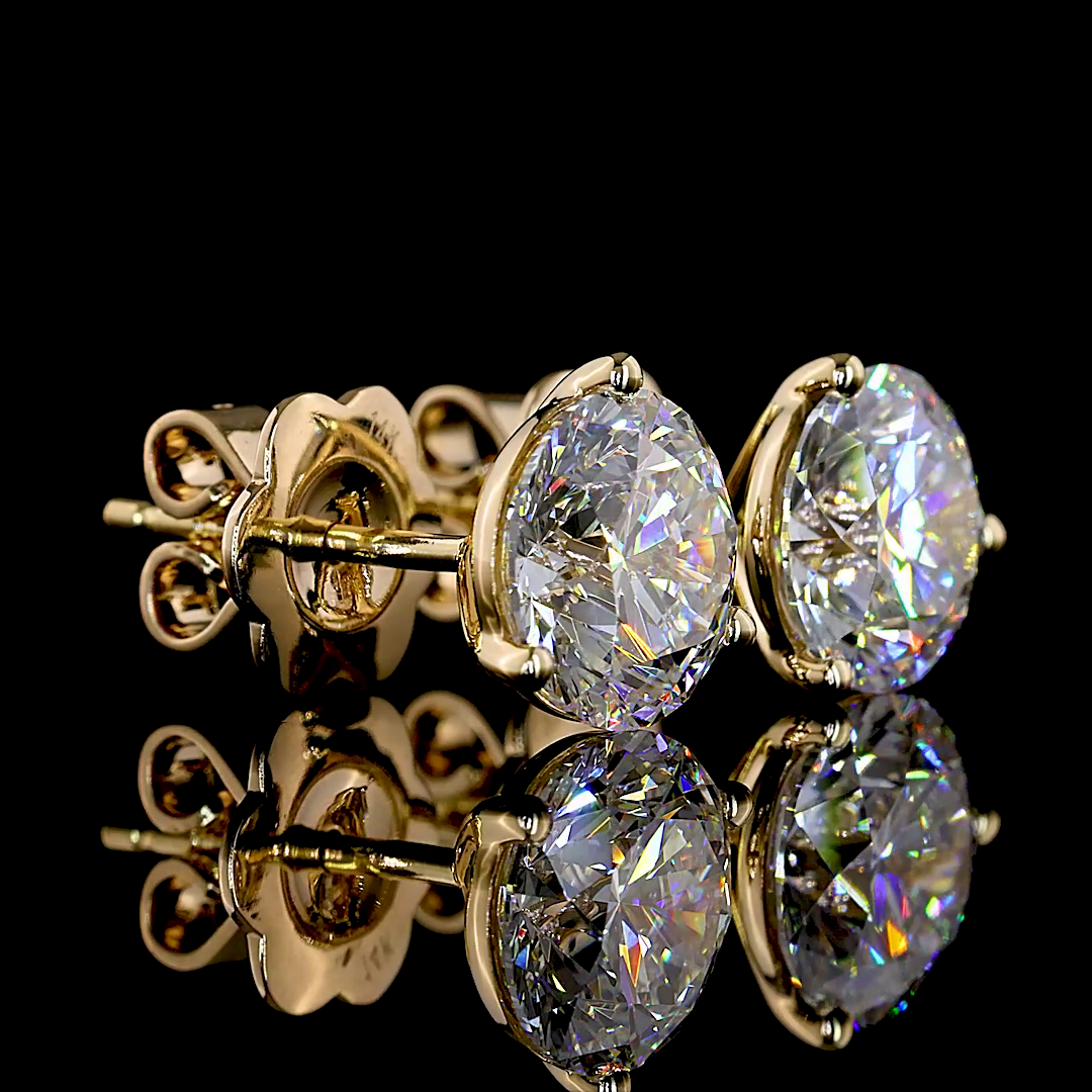 Lab-Grown 3.08 Carat Round D-VS2 Diamond 14K Yellow Gold Martini Earrings
