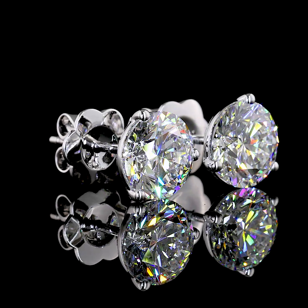 Lab-Grown 3.07 Carat Round D-VS1 Diamond 14K White Gold Martini Earrings