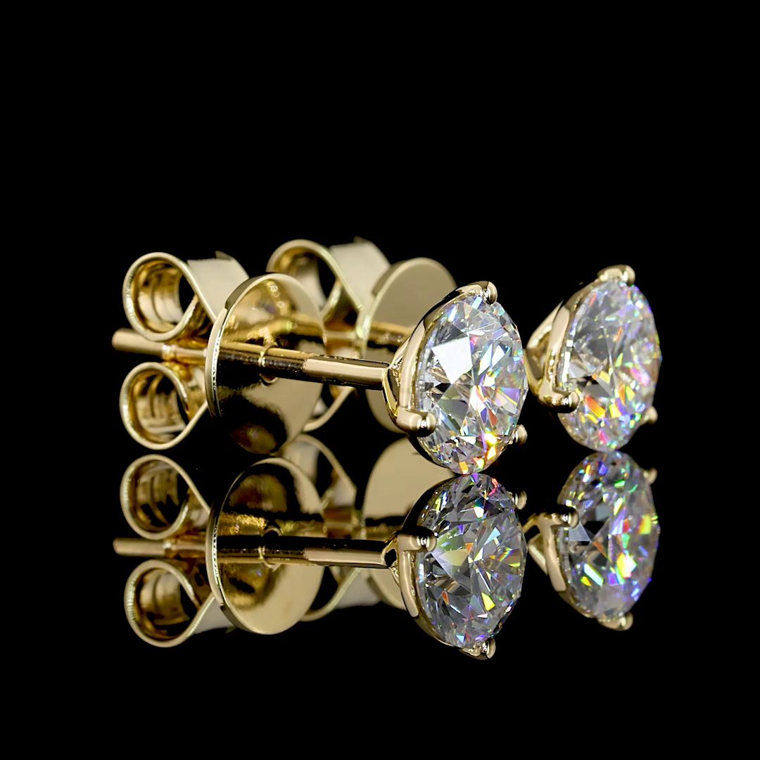 Lab-Grown 1.04 Carat Round F-VS2 Diamond 14K Yellow Gold Martini Earrings