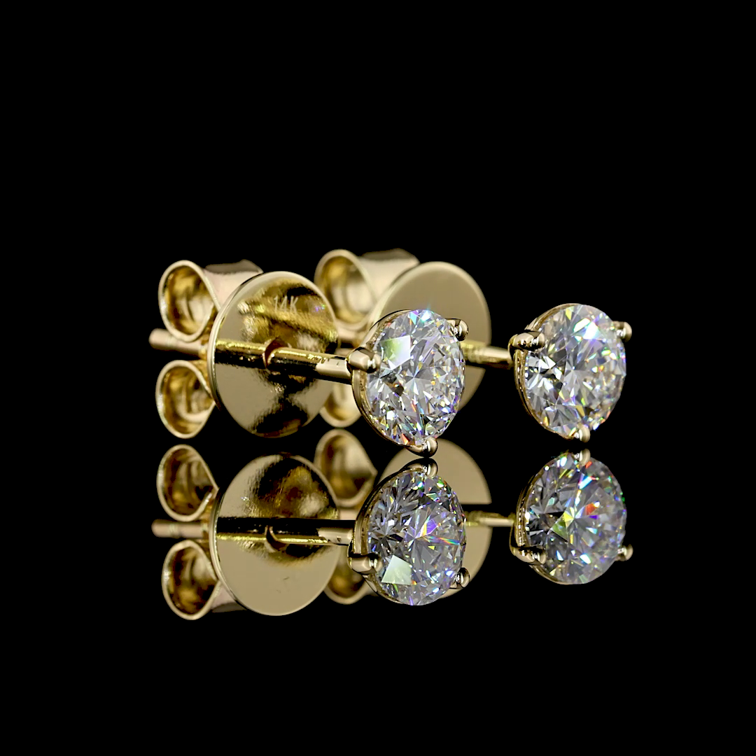 Lab-Grown 0.55 Carat Round F-VS1 Diamond 14K Yellow Gold Martini Earrings