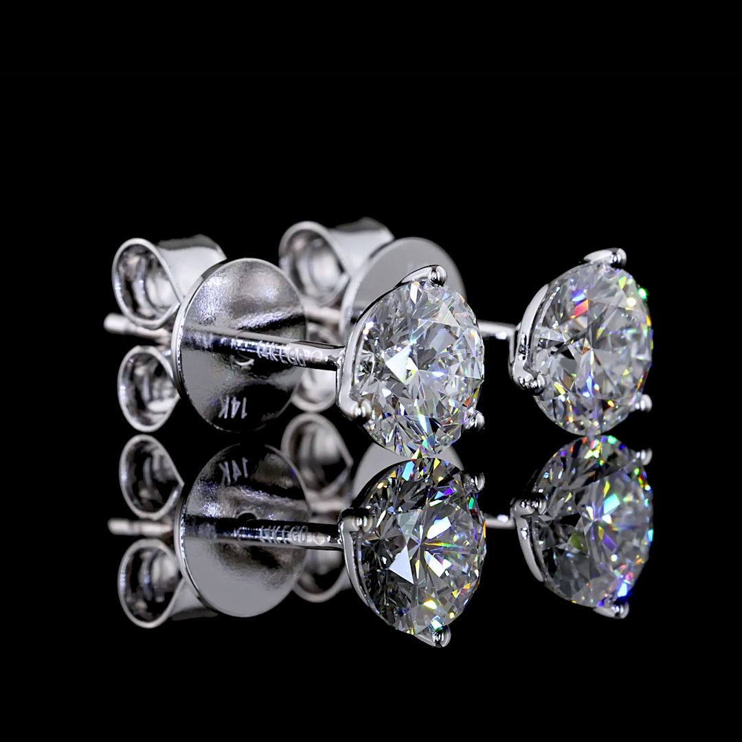 Lab-Grown 1.09 Carat Round E-F-VS2 Diamond 14K White Gold Martini Earrings