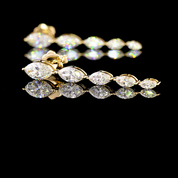 Lab-Grown 3.82 Carat Marquise F-VS1 Diamond 14K Yellow Gold Hanging Earrings