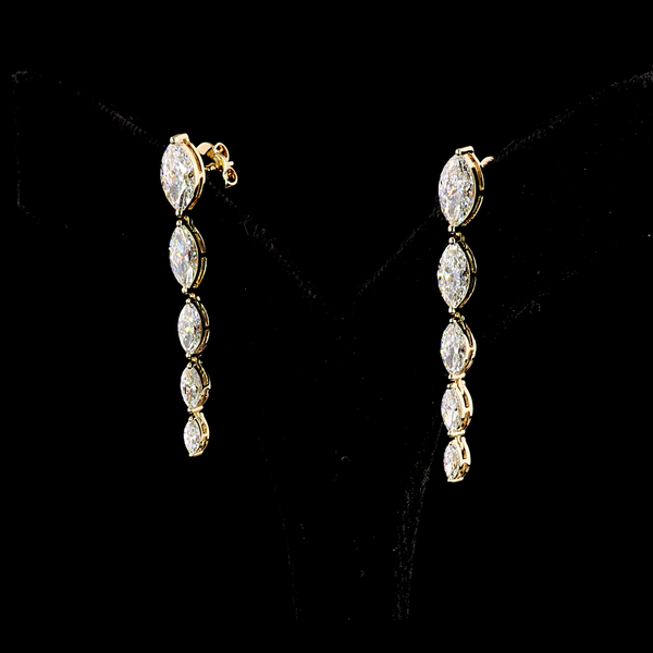 Lab-Grown 3.82 Carat Marquise F-VS1 Diamond 14K Yellow Gold Hanging Earrings