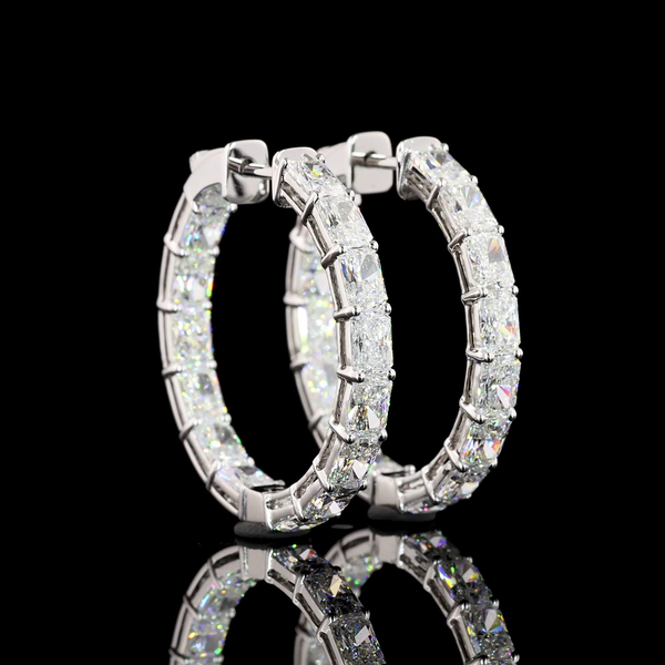 Lab-Grown 6.00 Carat Radiant D-VS1 Diamond 14K White Gold Hoops Earrings