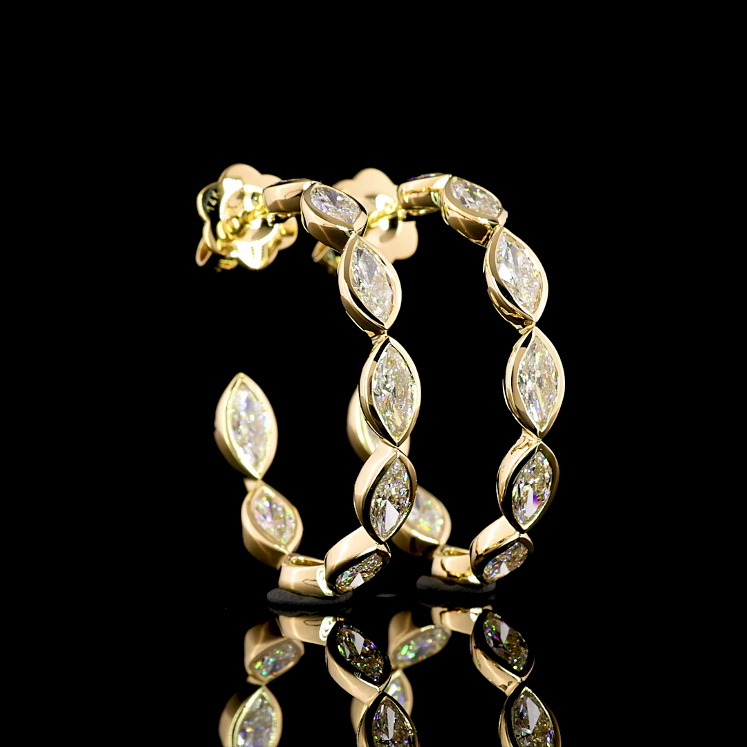 Lab-Grown 3.97 Carat Marquise E-VS1 Diamond 14K Yellow Gold C Hoops Earrings