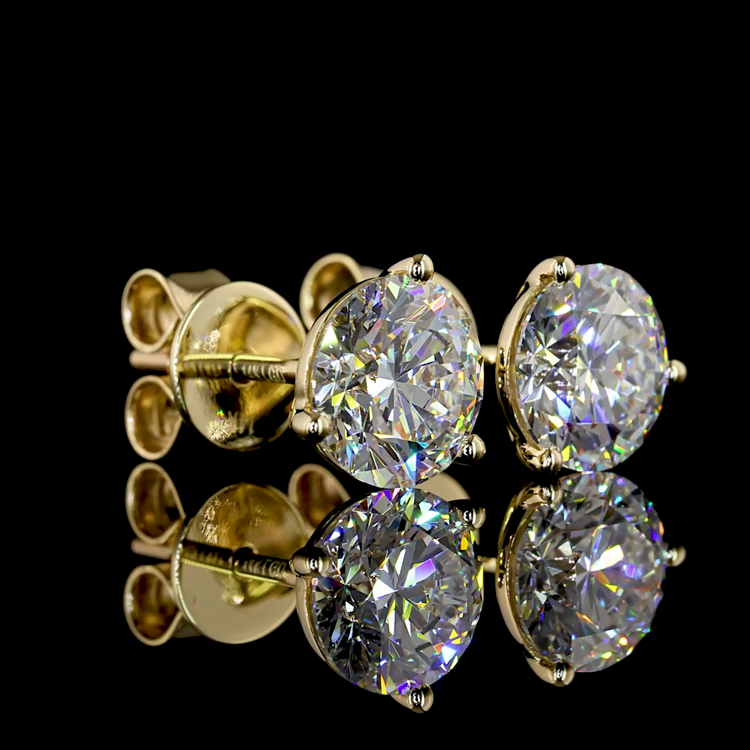 Lab-Grown 2.06 Carat Round E-VS1 Diamond 14K Yellow Gold Martini Earrings