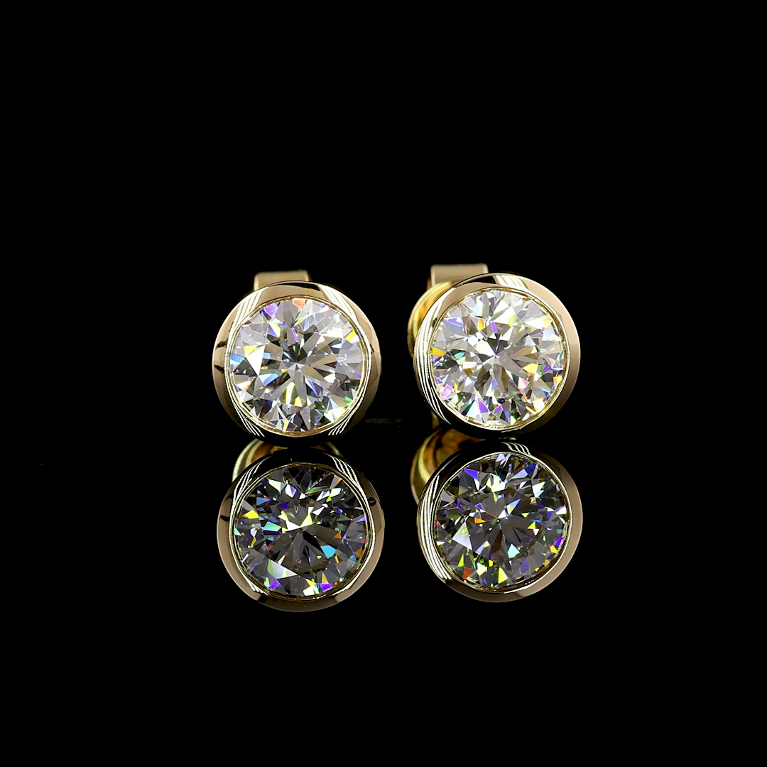 Lab-Grown 1.51 Carat Round E-VVS2 Diamond 14K Yellow Gold Studs Earrings