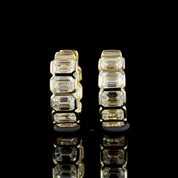 Lab-Grown 2.94 Carat Emerald F-VS1 Diamond 14K Yellow Gold Huggies Earrings