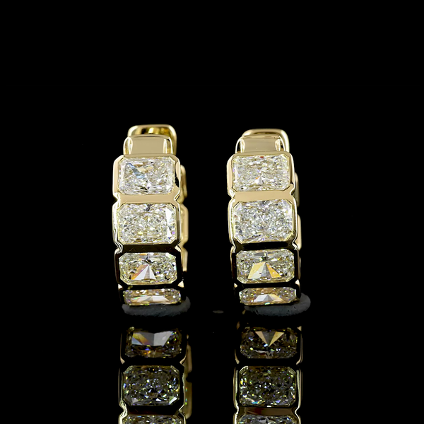 Lab-Grown 3.17 Carat Radiant F-VS2 Diamond 14K Yellow Gold Huggies Earrings