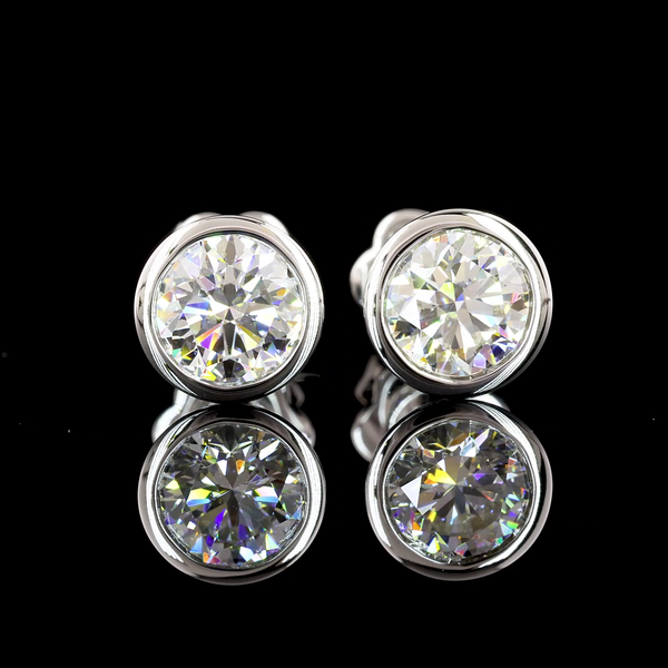 Lab-Grown 2.01 Carat Round D-VS2 Diamond 14K White Gold Studs Earrings