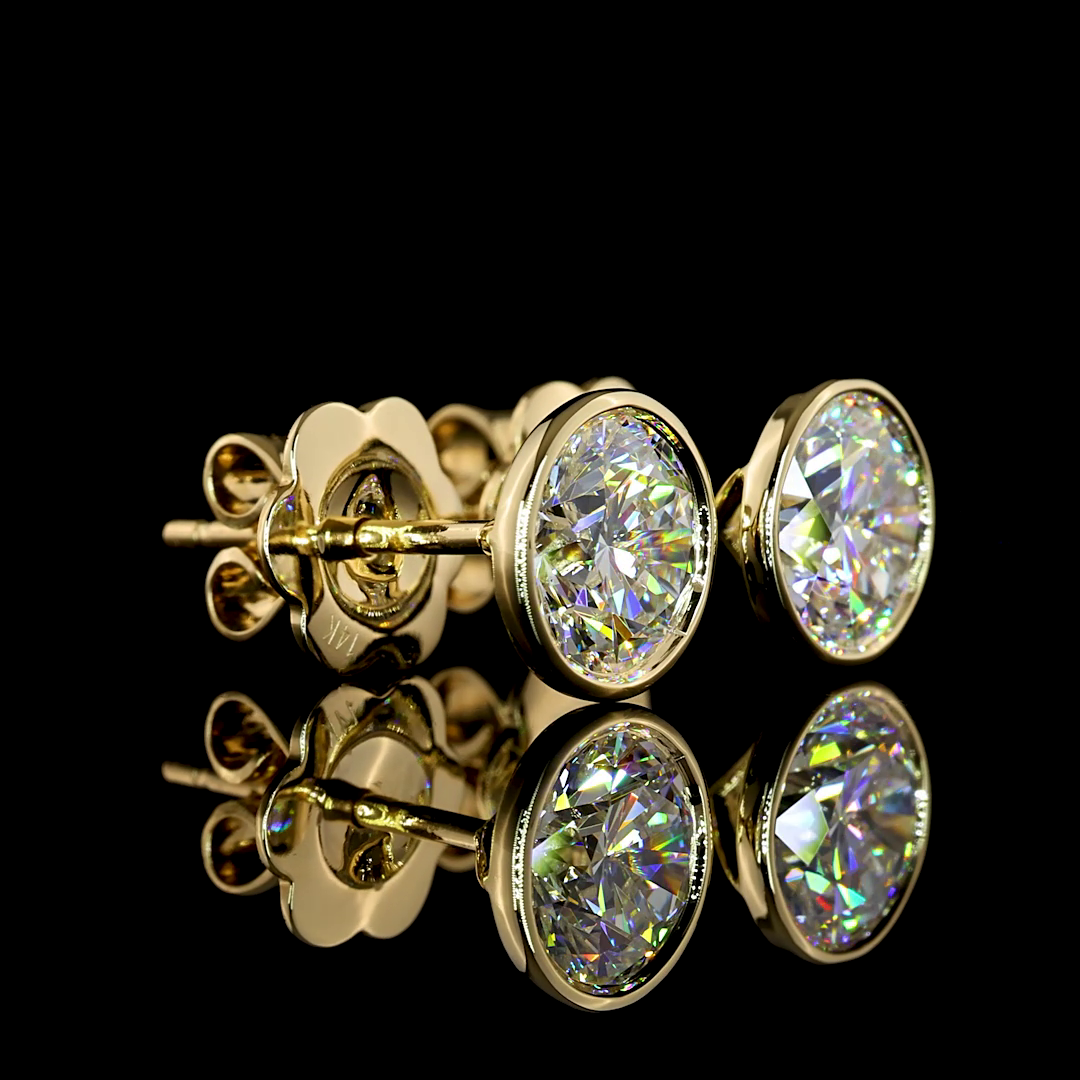 Lab-Grown 2.02 Carat Round E-VS1 Diamond 14K Yellow Gold Studs Earrings