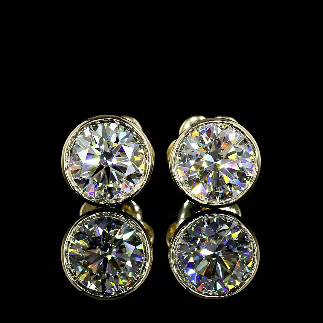 Lab-Grown 2.03 Carat Round E-VS1 Diamond 14K Yellow Gold Studs Earrings