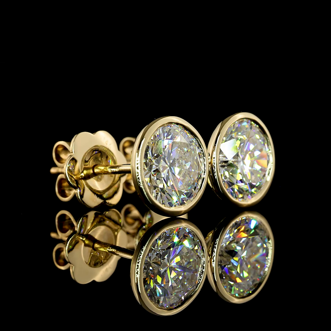 Lab-Grown 3.05 Carat Round E-VS1 Diamond 14K Yellow Gold Studs Earrings