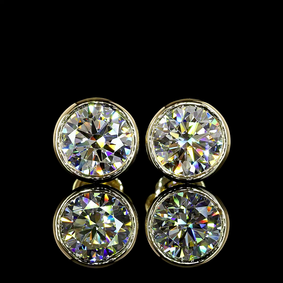 Lab-Grown 3.05 Carat Round E-VS1 Diamond 14K Yellow Gold Studs Earrings