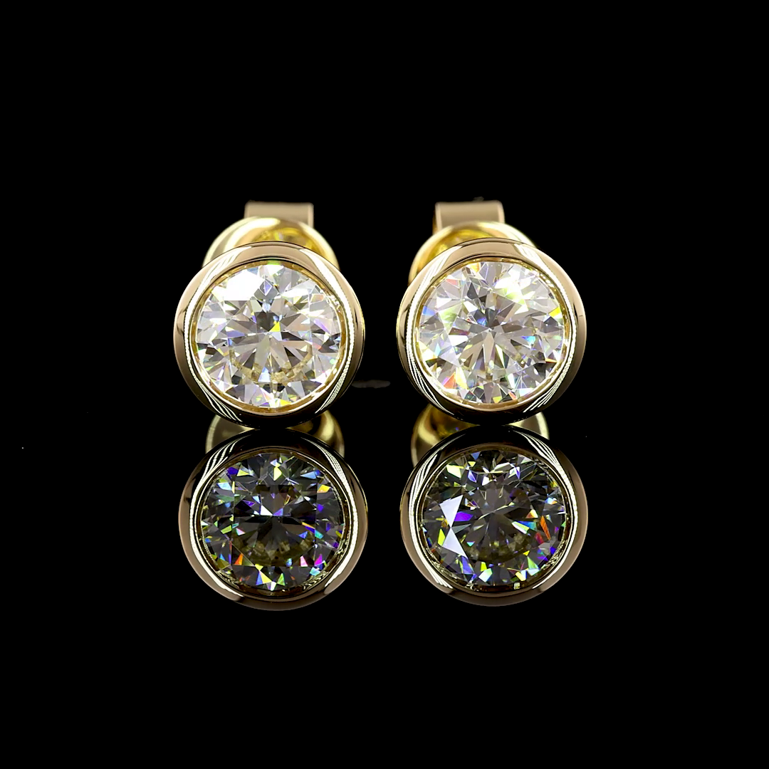 Lab-Grown 1.42 Carat Round F-VS2 Diamond 14K Yellow Gold Studs Earrings
