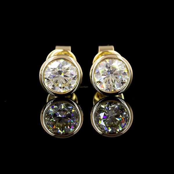 Lab-Grown 1.42 Carat Round F-VS2 Diamond 14K Yellow Gold Studs Earrings