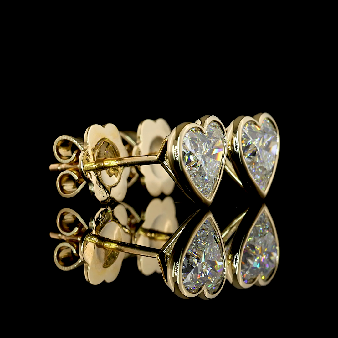 Lab-Grown 2.09 Carat Heart D-VS1 Diamond 14K Yellow Gold Studs Earrings