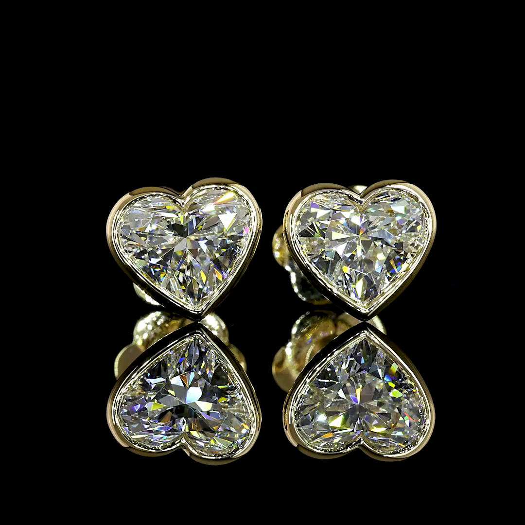 Lab-Grown 2.09 Carat Heart D-VS1 Diamond 14K Yellow Gold Studs Earrings