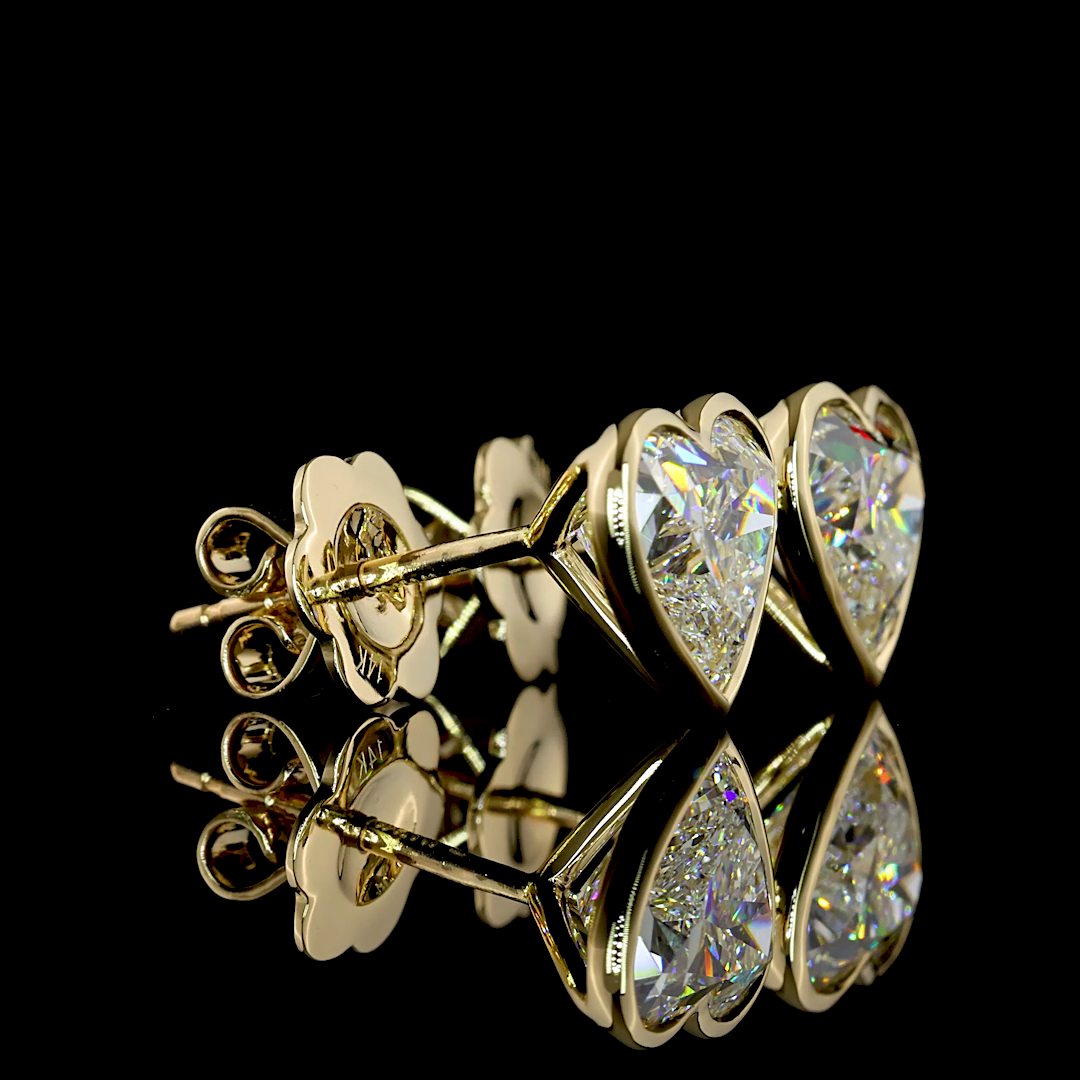 Lab-Grown 3.05 Carat Heart D-VS2 Diamond 14K Yellow Gold Studs Earrings