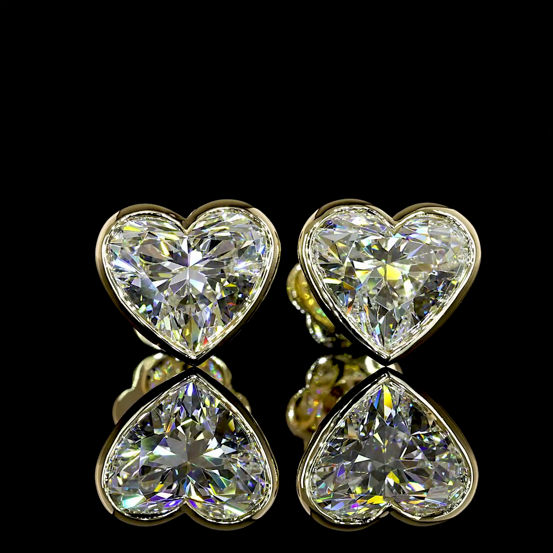 Lab-Grown 3.1 Carat Heart E-VS1 Diamond 14K Yellow Gold Studs Earrings