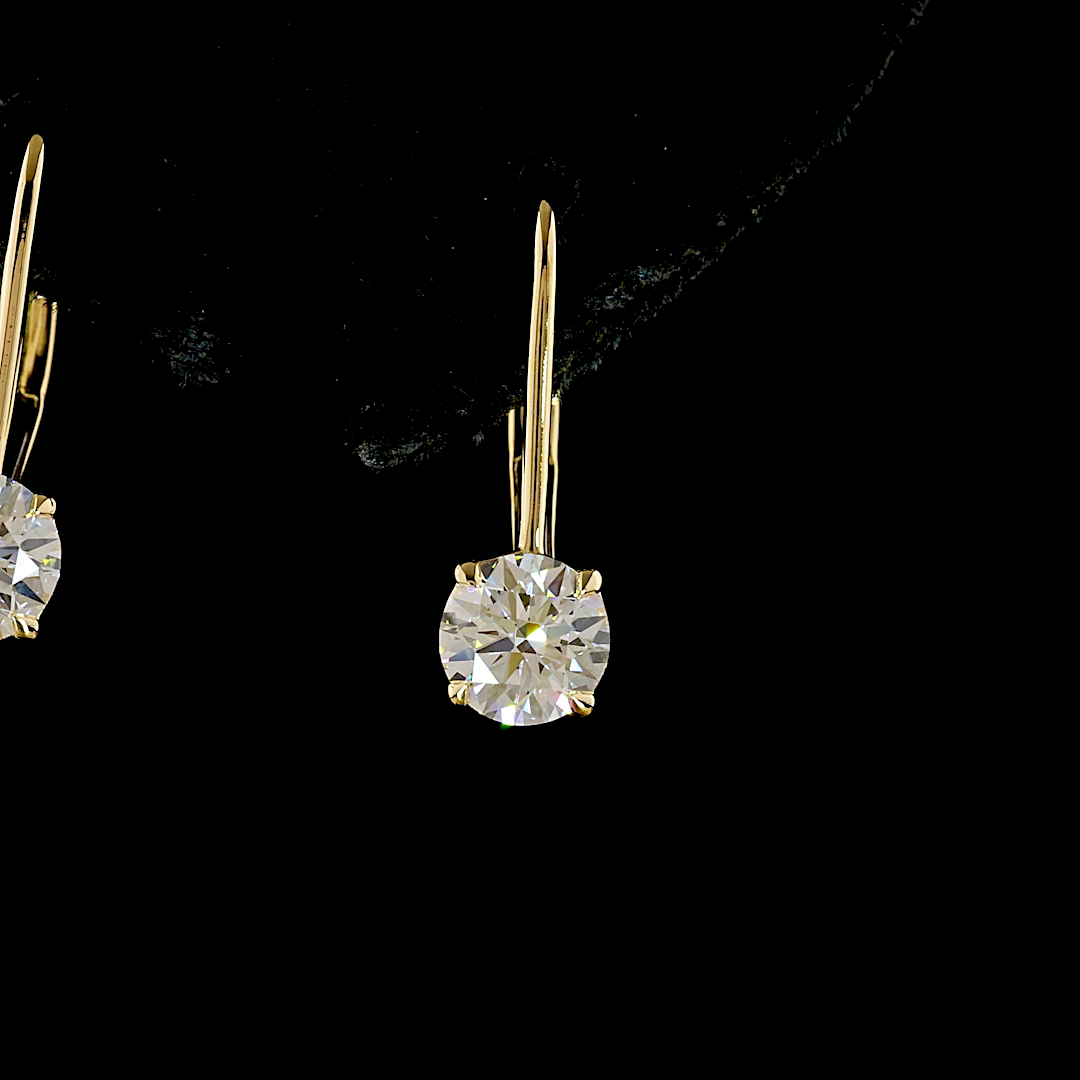 Lab-Grown 1.06 Carat Round E-F-VS2 Diamond 14K Yellow Gold Hanging Earrings