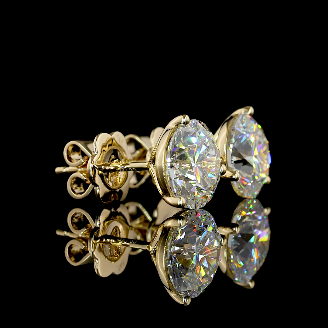 Lab-Grown 4.07 Carat Round E-F-VVS2 Diamond 14K Yellow Gold Martini Earrings