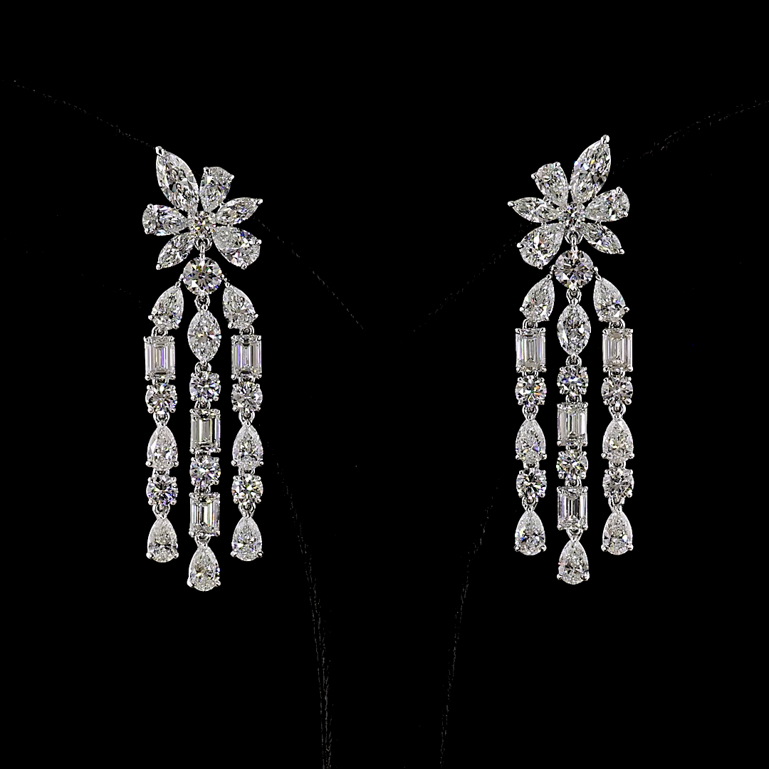 Lab-Grown 12.74 Carat Marquise E-F-VS1 Diamond 14K White Gold Hanging Earrings