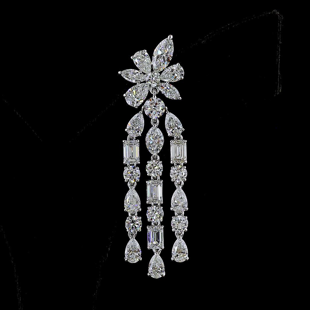 Lab-Grown 12.74 Carat Marquise E-F-VS1 Diamond 14K White Gold Hanging Earrings