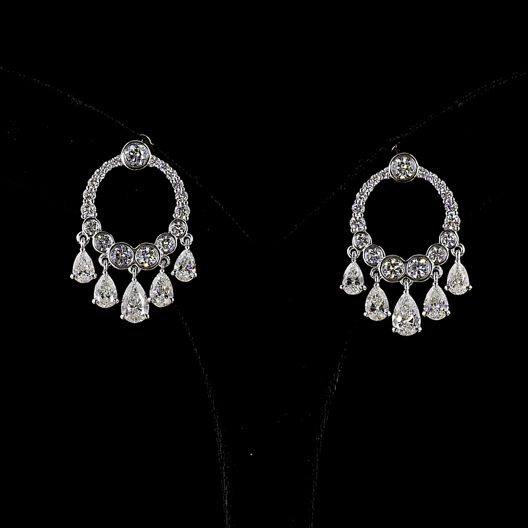 Lab-Grown 5.12 Carat Pear E-F-VS Diamond 14K White Gold Hanging Earrings